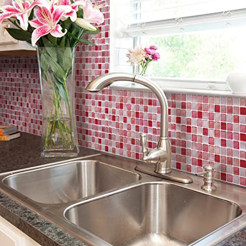 Beaustile Decorative Tile Stickers Peel Stick Backsplash Fire Retardant Tile Sheet (12.2" X 12.2") (10, N.red) #TOP4