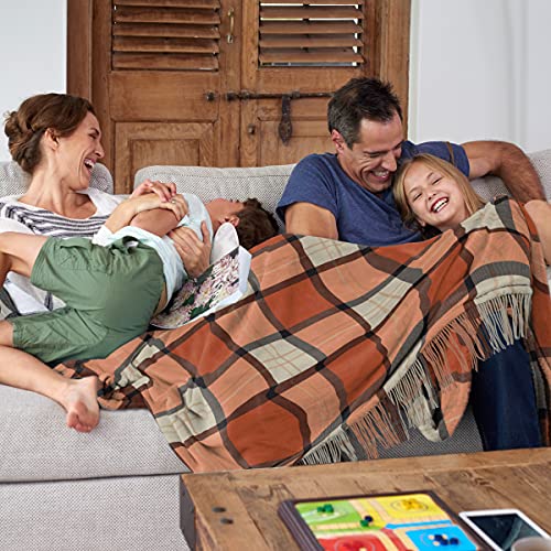 Lavish Home Collection Faux Cashmere Acrylic Oversized Throw Blanket - Luxuriously Fluffy, Soft Cashmere-Like Woven Acrylic, Breathable With Stylish Vintage Design - Spice Plaid #TOP5