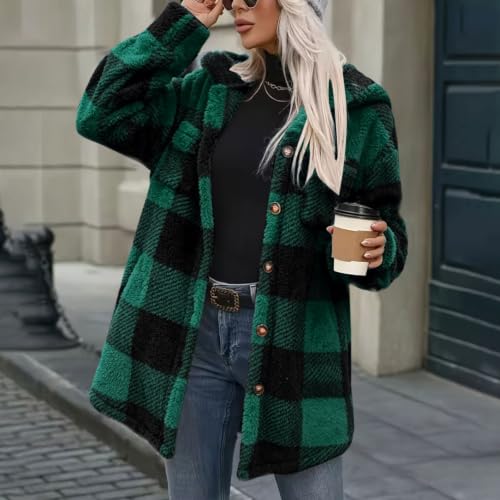 Plaid Sherpa Jacket Women Button Fleece Shacket Casual Fall Winter Outdoor - image 9