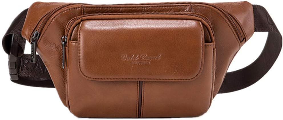 Mens Leather Waist Packs Bag Large Fanny Pack Genuine Leather Hip Bum Bag Tactical Bags Packs Organizer Cell Phone Pouch for Outdoors Hiking Traveling Cycling