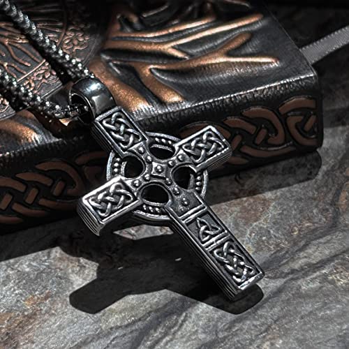 bahamut Celtic Knot Triquetra Cross Pendant Necklace for Men Woman,Vintage Norse Viking irish Trinity Protection Amulet Jewelry Gifts2