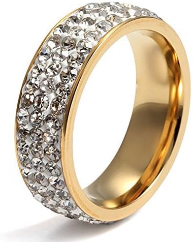 7mm Width Women Stainless Steel Eternity Ring Crystal Circle Round,Gold Plated,size7