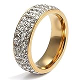Women Stainless Steel Eternity Ring CZ Cubic Zirconia Crystal Circle Round,Gold,7mm Width,Size 7