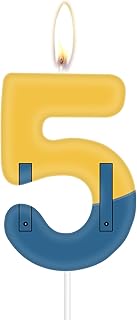 Velas de cumpleaños amarillas y azules, velas de fiesta número 5, tirantes azules impresos amarillos con temática de bebé, cumpleaños, graduación, baby shower, decoración de fiesta