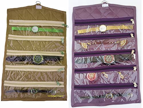 Indi Bargain Jewellery Organizer/Wrist Watch/Payal/Chain/Bracelet Satin Foldable Cover, 42X26cm (goldenpurple)