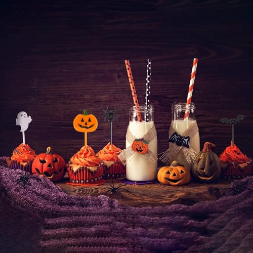 Namalu 100 Piezas Halloween Cupcake Toppers Kunststoff Halloween Picks Kürbis Fledermaus Schädel Geister Frucht Picks Cocktail Picks Tortendeko Zahnstocher für Spieße Snacks Geburtstag Partyartikel