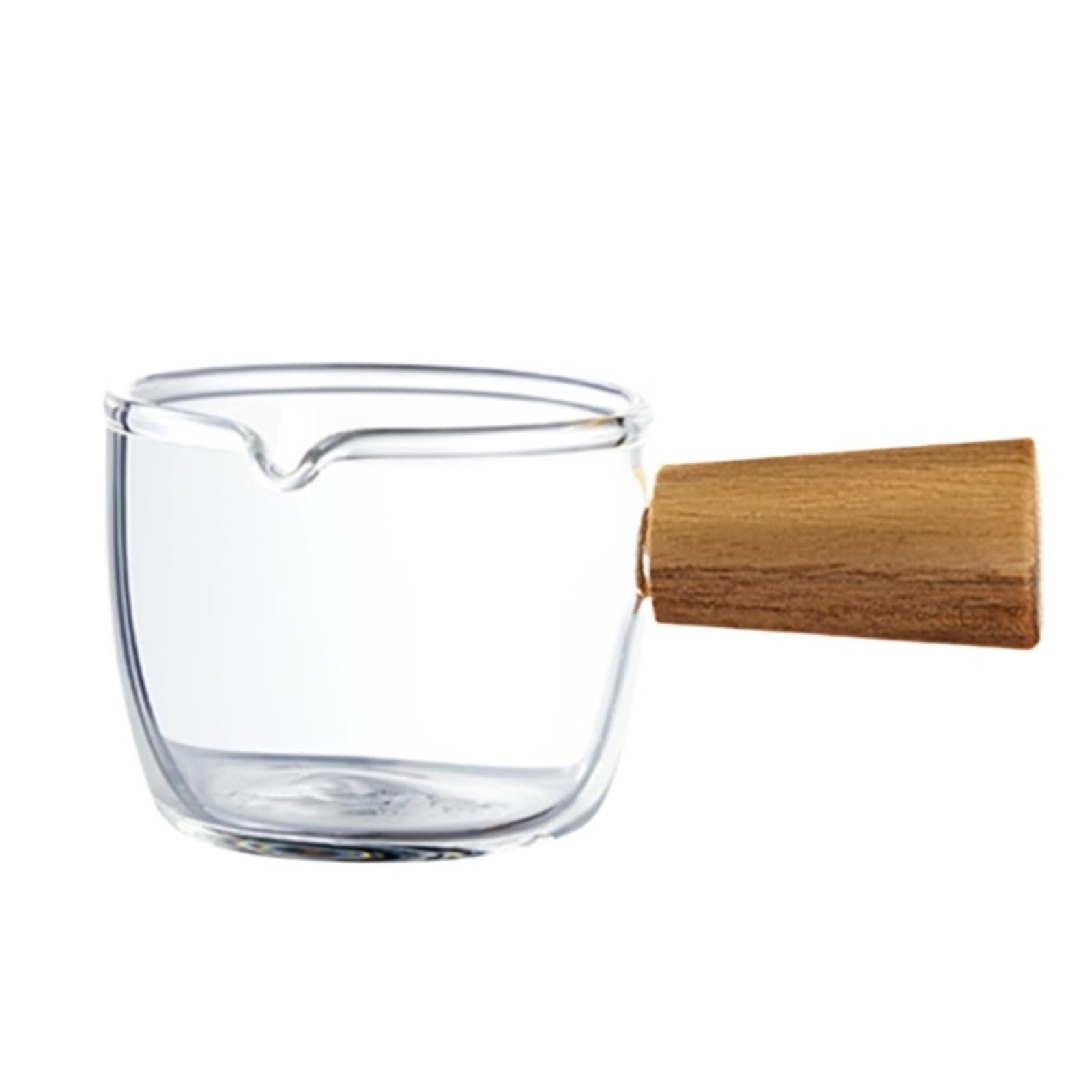 Taza medidora de vidrio con mango madera Acacia, pico doble/simple, escalas duales for café leche(Single Spout 60ml)