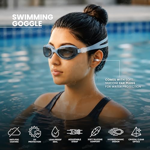 Image of Zest 4 Toyz Swimming Goggles for Kids and Adults with Adjustable Strap Anti-Fog UV Protection Lens Air Tight Comfortable Silicone Frame for Swimming Pool - Grey
