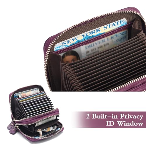 Image of GOIACII RFID Credit Card Holder Wallet, Small Genuine Leather Wallet for Women 2 Zipper