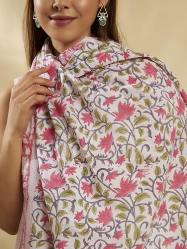 Image of Ravaiyaa - Attitude is everything Sanganer Hand Block Printed Scarves Pure Cotton Scarf Square Hijab Dupatta 40 inch X 40 inch Inch