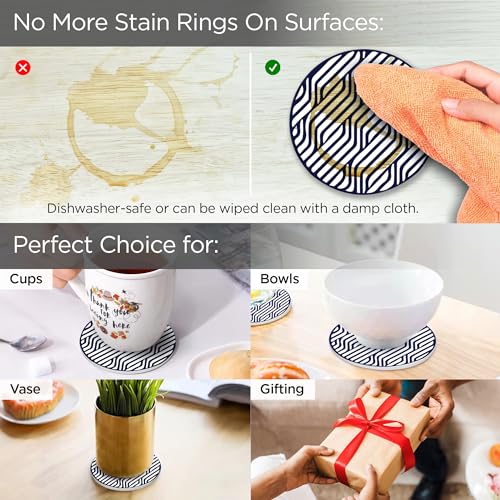 Image of The Better Home Coasters Set of 6 | Dining Table Decor Accessories | Silicone Drink Coaster Set | Attractive Design | Includes Holder | Home & Office | Multiple Colors
