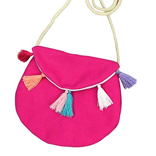 Preisvergleich Produktbild Kleines mädchen Bunte Quasten leinwand Material Handtasche umhängetasche geldbörse Tasche geldbörse Tasche Pack von 1, leinwand, Rose rot, 14 * 12 cm nützlich und praktischCarry Stone