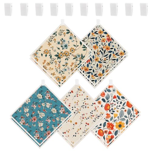 wlich Swedish Dishcloths, 10PCS Reusable Soft Kitchen Towels Dish Cloths Set with Clips, Non-Scratch Dish Rags for Washing Dishes, Washable Swedish Dish Cloths for Kitchen, No Odor(Plant)
