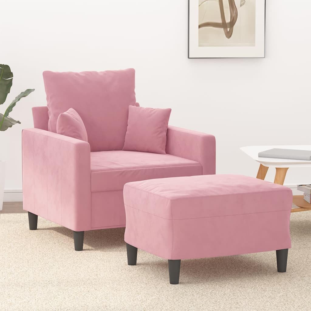 Sillón con taburete, color rosa, 60 cm, 2 unidades, para salón y salón