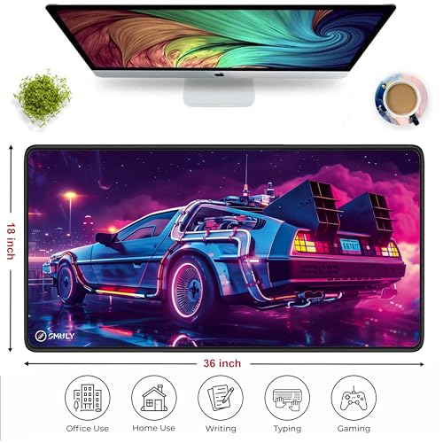 Image of Retro Car Mouse Pad 18x36 Inch 3mm Extended Gaming Desk Mat with Anti-Slip Rubber Base Mousepad for Smooth Surface Desk pad for PC & Laptop Use Waterproof & Stiched (Multicolour) Deskpad
