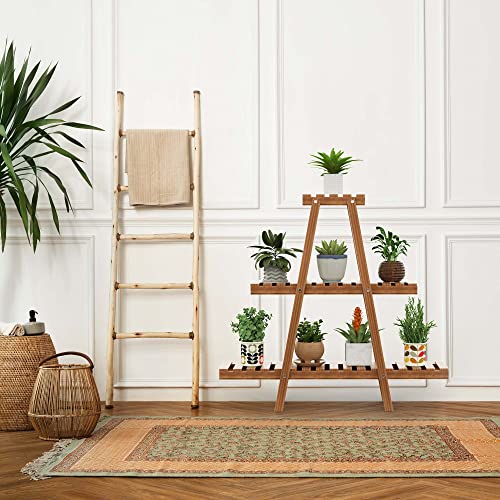 Tesouro 3 Tire Plant Stand, Indoor Outdoor 8 Potted Tall Large Wood Plant Shelf, Flower Holder Ladder Plant Rack Multiple Planter Display For Living Room Corner Balcony Office Lawn Patio Garden (3 Tires) #TOP7
