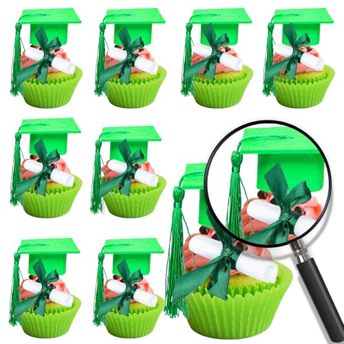 Decoración de cupcakes 2025 verde 3D para evitar repostería aburrida en graduaciones