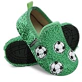 WateLves Kids Toddler Slippers Boys Girls House Shoes Slip on Sock Slippers Lightweight Winter Indoor Outdoor Walking Shoes(Green Soccer,32/33)
