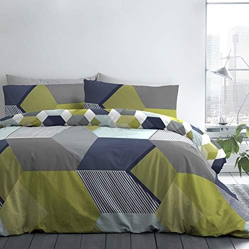Fusion - Hexagon - Easy Care Duvet Cover Set - Double Bed Size in Ochre