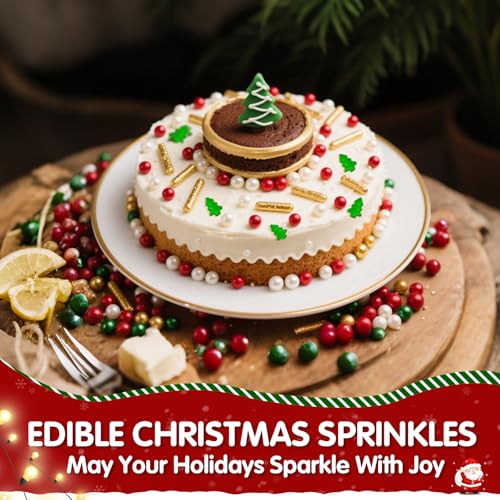Image of Edible Christmas Sprinkles for Cake Decorating,Gold Red Green White Pearl