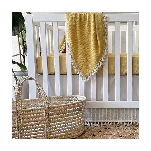 Crane Baby Soft Cotton Fitted Sheet for Cribs and Toddler Beds, Ochre Yellow, 28”w x 52”h x 9”d
