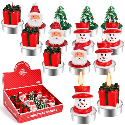 BUZIFU 12 Stück Weihnachten Teelicht Kerzen, 4 Designs Mini...