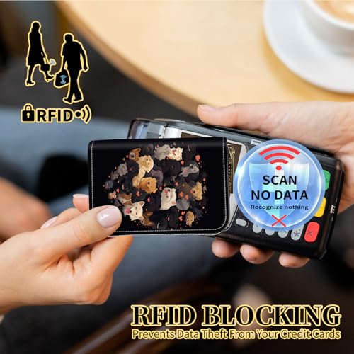 Credit Card Holder with Zipper, Slim RFID Blocking Card Wallet for Women Men Cute Dogs Design PU Leather Small Accordion Card Case Wallet, ID Card Organizer, Pocket Business Card Case4