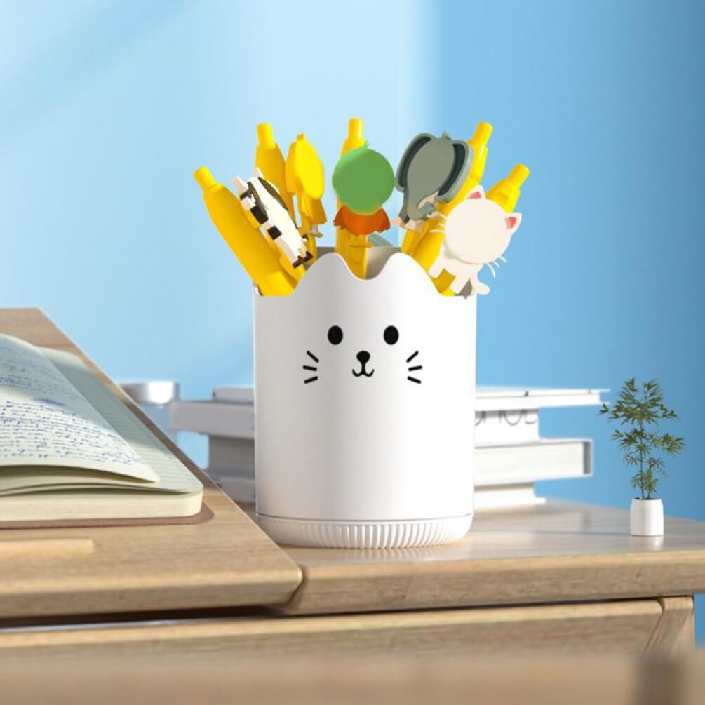 Amazon.co.jp: Happyyami ペン立て 可愛い 猫 白 ペン置き ペン入れ