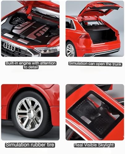 Image of DEOXY 1 /24 Big Audi Q8 Toy Car Metal Pull Back Diecast Car with Openable Door and Sound Light, Gifts Toys for Kids, Audi Red