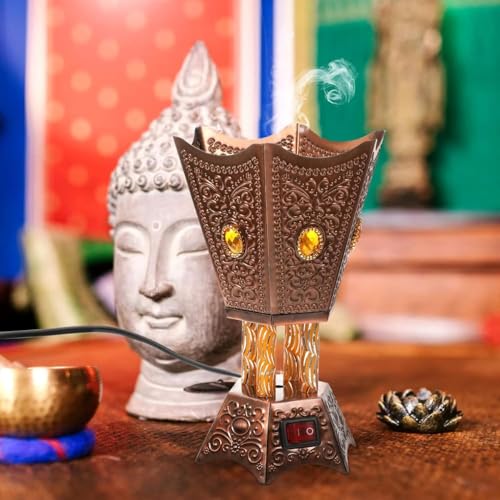 Image of Drumstone (𝗦𝗽𝗲𝗰𝗶𝗮𝗹 𝟭𝟬 𝗬𝗲𝗮𝗿𝘀 𝗪𝗮𝗿𝗿𝗮𝗻𝘁𝘆) Premium Arabian Bakhoor Electric Burner - Elegant Middle Eastern Metal Censer for Home & Office Decor - Fast Heating Technology