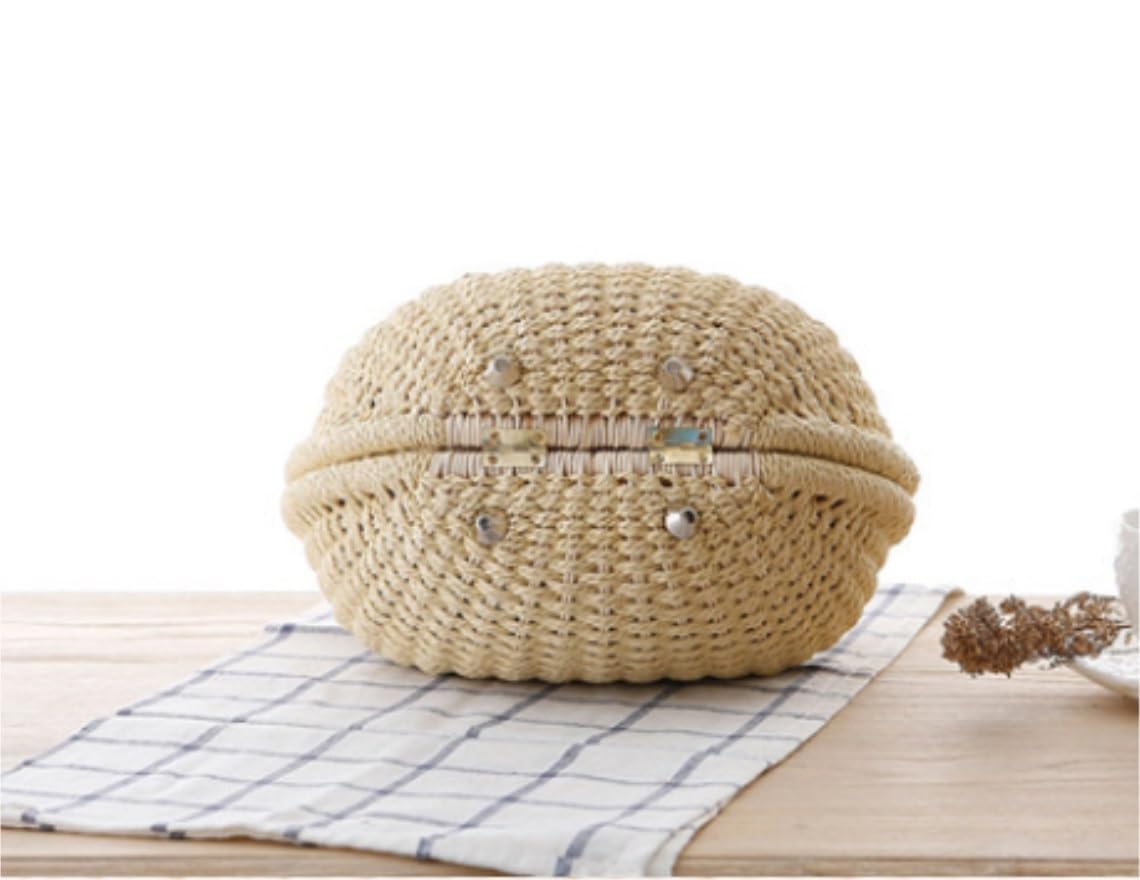 Sac de plage d'été Sacs De Paille D'été Sac À Main En Paille Tissé Femmes Rotin Tissé À La Main Rond La Date et Les Vacances(Color:A)