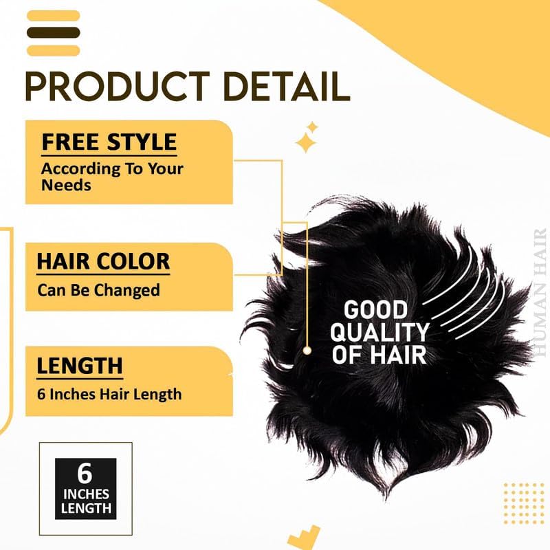 Image of Kabello Fine Monofilament Human Hair Patch Toupee for Men Natural Human Hair, Fine Hair Wig Replacement System Easy Fit with Tape, Glue or Clips Mono Base Natural Black (7X5)