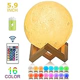 Moon Lamp 3D, IAVATECH 5.9 inch Hanging LED Moon Light Dimmable Brightness with 16 Colors with Stand Remote and Touch Control, Mood Light with Hook for Children and Home(5.9inch)