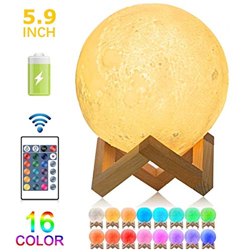 Moon Lamp 3D, IAVATECH 5.9 inch Hanging LED Moon Light Dimmable Brightness with 16 Colors with Stand Remote and Touch Control, Mood Light with Hook for Children and Home(5.9inch)