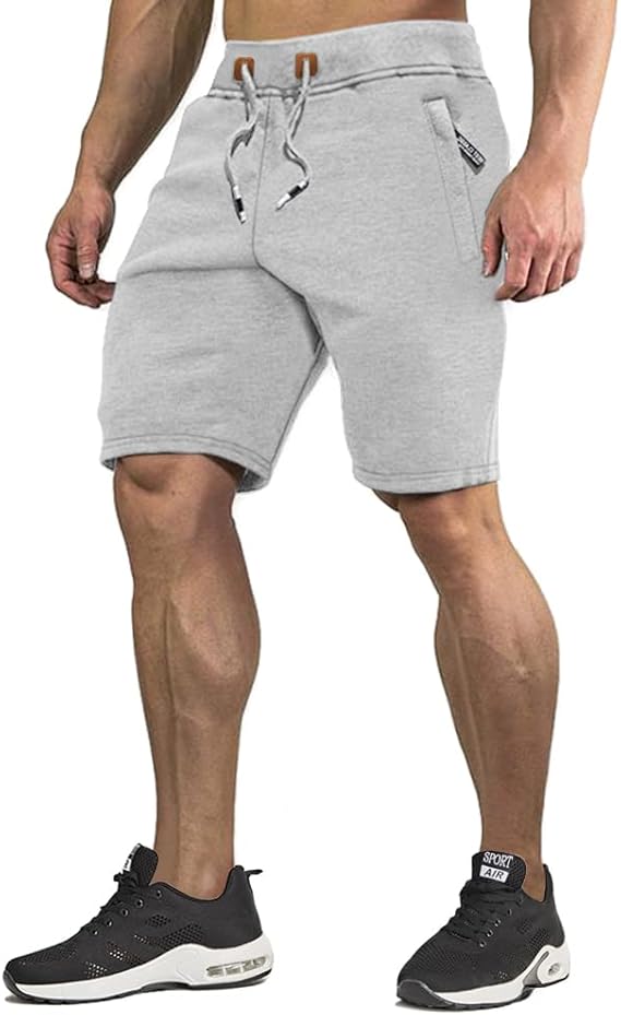 CRYSULLY Men's Cotton Joggers Casual Workout Shorts Running Shorts with Zipper Pockets