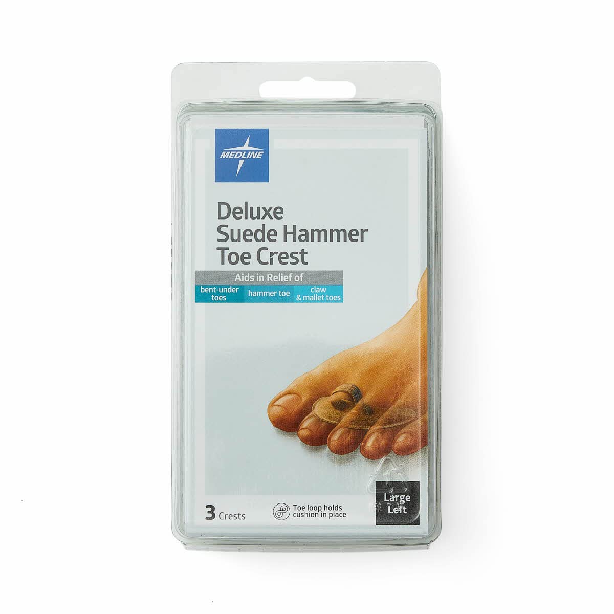Medline Hammer Tow Crest, Deluze Suede, Left, Size Large, Pack of 3