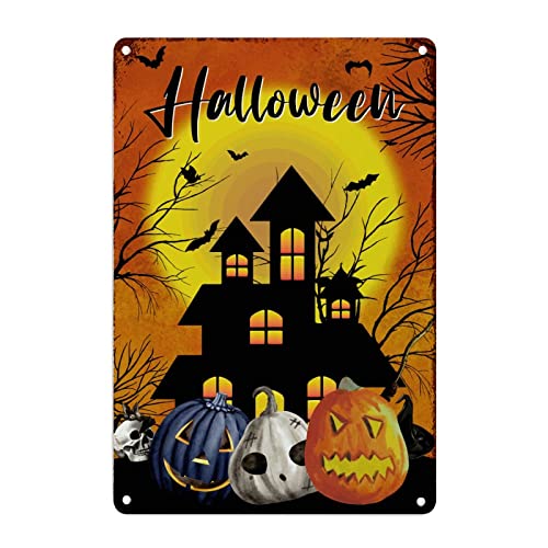 Plaque en métal citrouille effrayante Halloween murale
