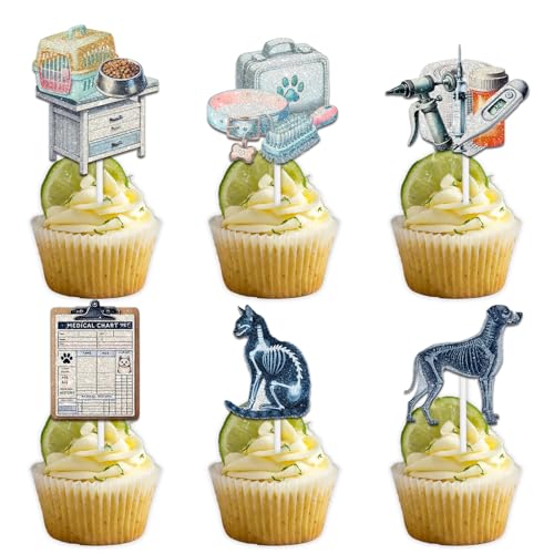 18pcs Glitter Pet Medical Cupcake Topper Cheer to Vet Clinic Animal Hospital Theme Anniversary Party Decoration Picks for Men Women Happy Birthday Decor Supplies by HEYUWING - Used condition - US$5.30