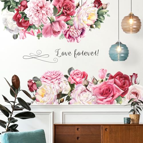 Vinilos decorativos flores rosas 2 hojas removibles miniatura 4