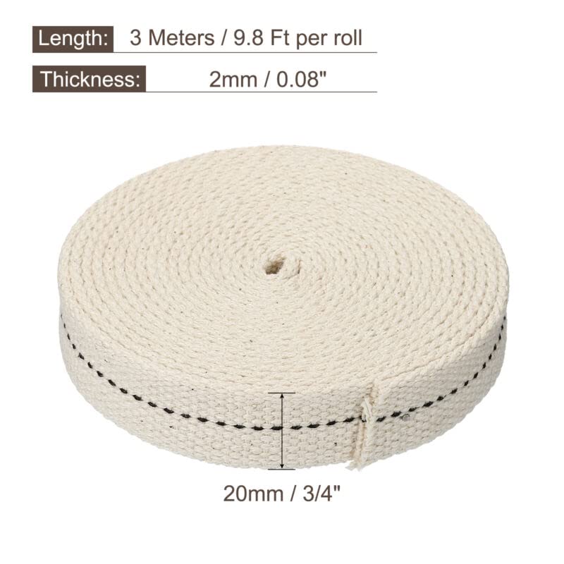 Tool parts Cotton Oil Lamp Wick 3/4 Inch Flat Wide 3 Meter/10Ft Long With Black Stitch