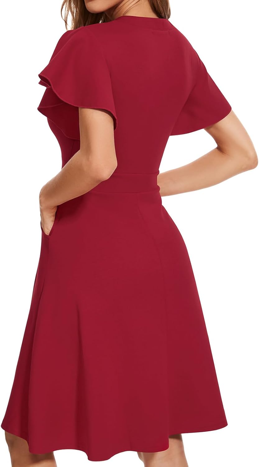 YATHON Cocktail Dresses for Women 2024 Semi-Formal Summer Wedding Guest Fit and Flare Dress for Women with Pocket - Image 2