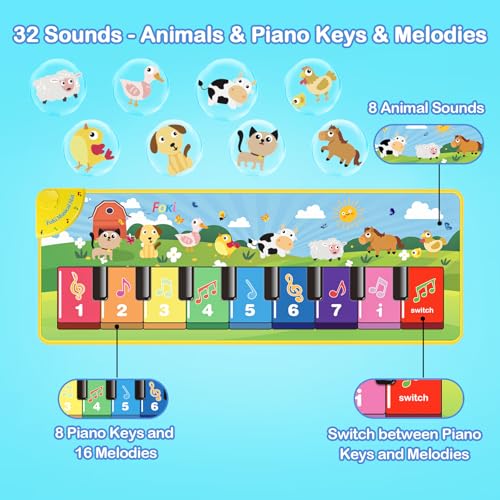 Best Piano Mats: make your kids happy with their footsteps on musical layout 29 FOKI Floor Piano Mat for Toddlers, Baby Kid Sensory Educational Dancing Keyboard Carpet Animal Sounds Blanket Touch Playmat Musical Mats Birthday Toddler Toys for 1 2 3 4 5 Year Old Boy Girl Gifts #2