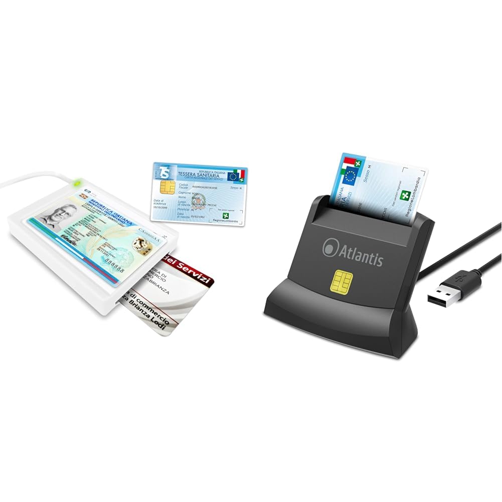 ATLANTIS usb2.0 lettore cie 3.0 Windows 10 e Windows 11, Bianco, P005-CIED331C & lettore smart card P005-SMARTCRV-U, tessera sanitaria, carta nazionale dei servizi
