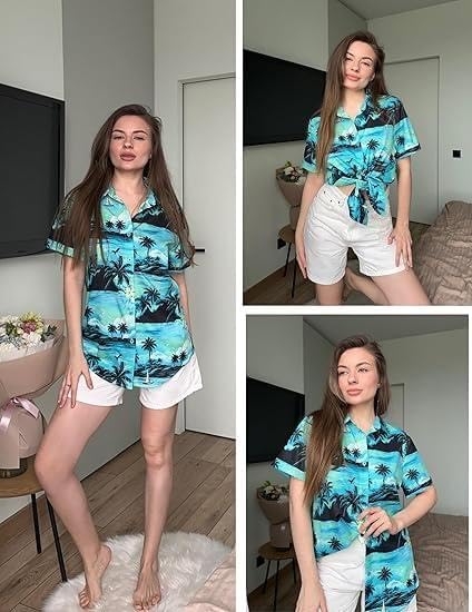 Zeagoo Womens Hawaiian Button Down Shirts Short Sleeve Casual Floral Tropical Shirt Summer Beach Shirt Cool Button Up Tops - Image 2
