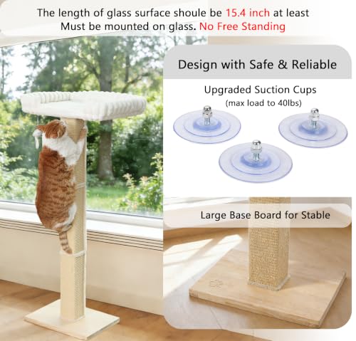 Image of Cat Scratching Post with Large Window Perch - SnugCloud Ultra Soft Bed with Bolster,Adjustable 47 inch Tall Sisal Scratcher Tree for Maine Coon Big Cat Climbing, Naping and Overlooking