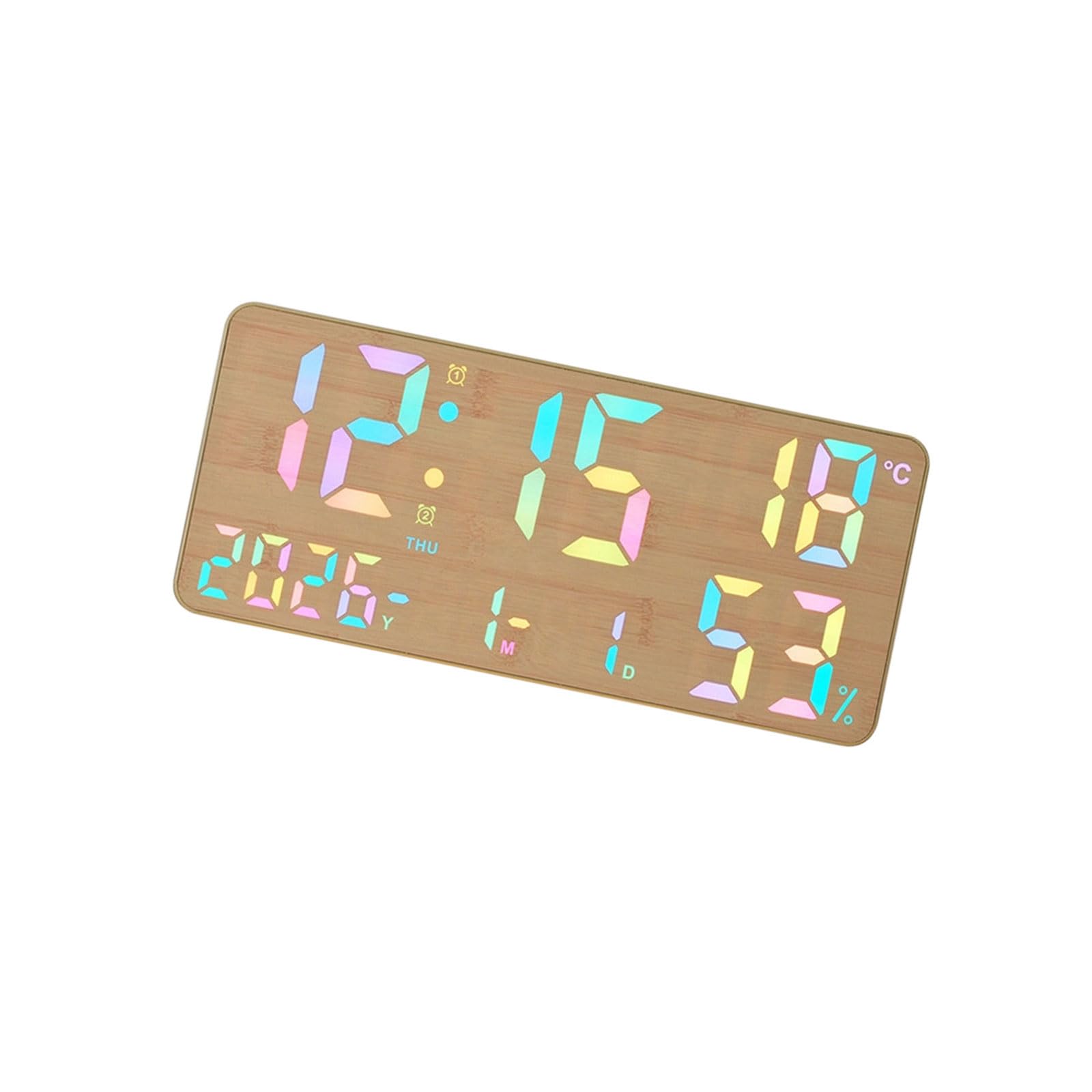 Hredwep Digital Wall Clock with Color Changing Display Brightness Function Date Week Temperature Display Two Alarms Electronic Alarm Clock