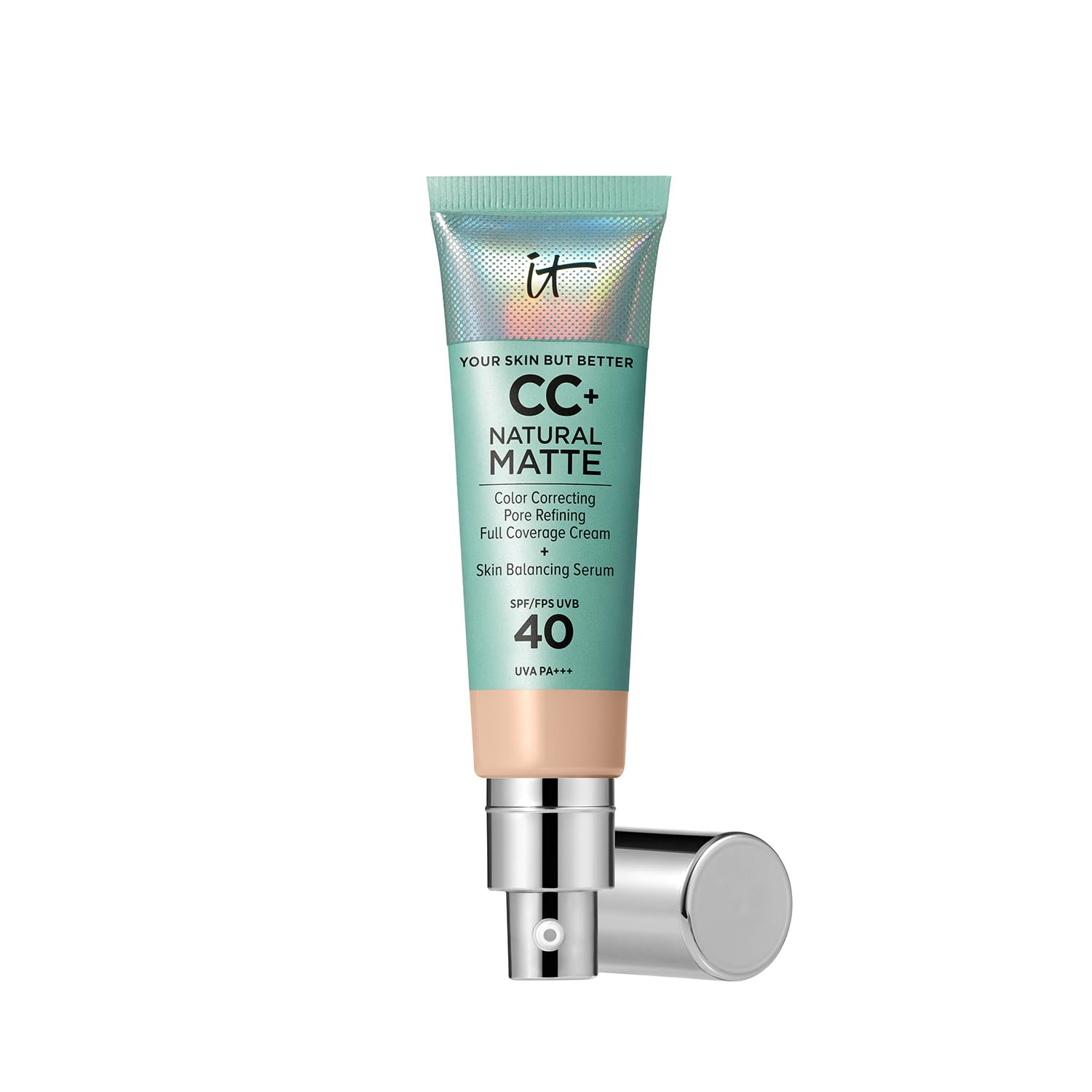 IT Cosmetics Your Skin But Better CC+ Cream Natural Matte LSF 40, 32 ml, Glanz reduzierende, farbkorrigierende und pflegende Foundation mit LSF 40, Getönte Gesichtscreme