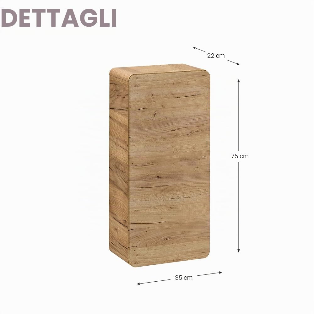Lomadox Armadietto da bagno da parete Wotaneiche Nb, 1 anta, larghezza x altezza x profondità: 35 x 75 x 22 cm
