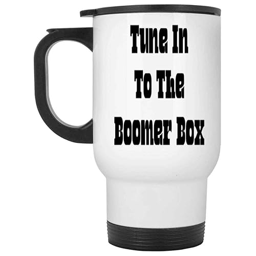 Funny Gift Retro Radio Gift, for Boomer Generation on Their Birthday - Boomer Box Radio Gray and Multicolor Design, 14 Oz White Stainless Steel