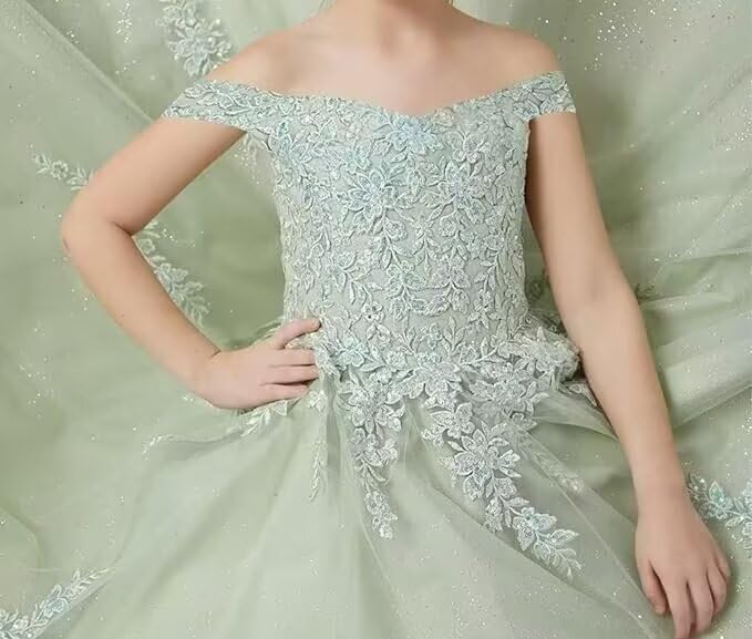 Off Shoulder Tulle Flower Girl Dresses for Wedding Lace Appliques Pageant Dresses for Girls Party Ball Gown4